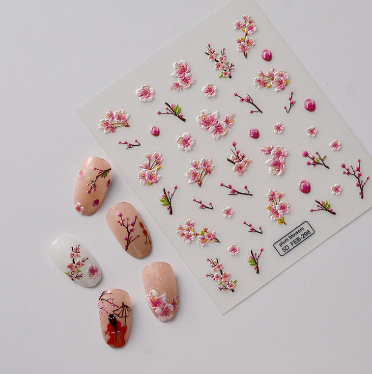 Pink Plum Blossom Flower Nail Art Stickers Self Peel Adhesive FEB296 NH23