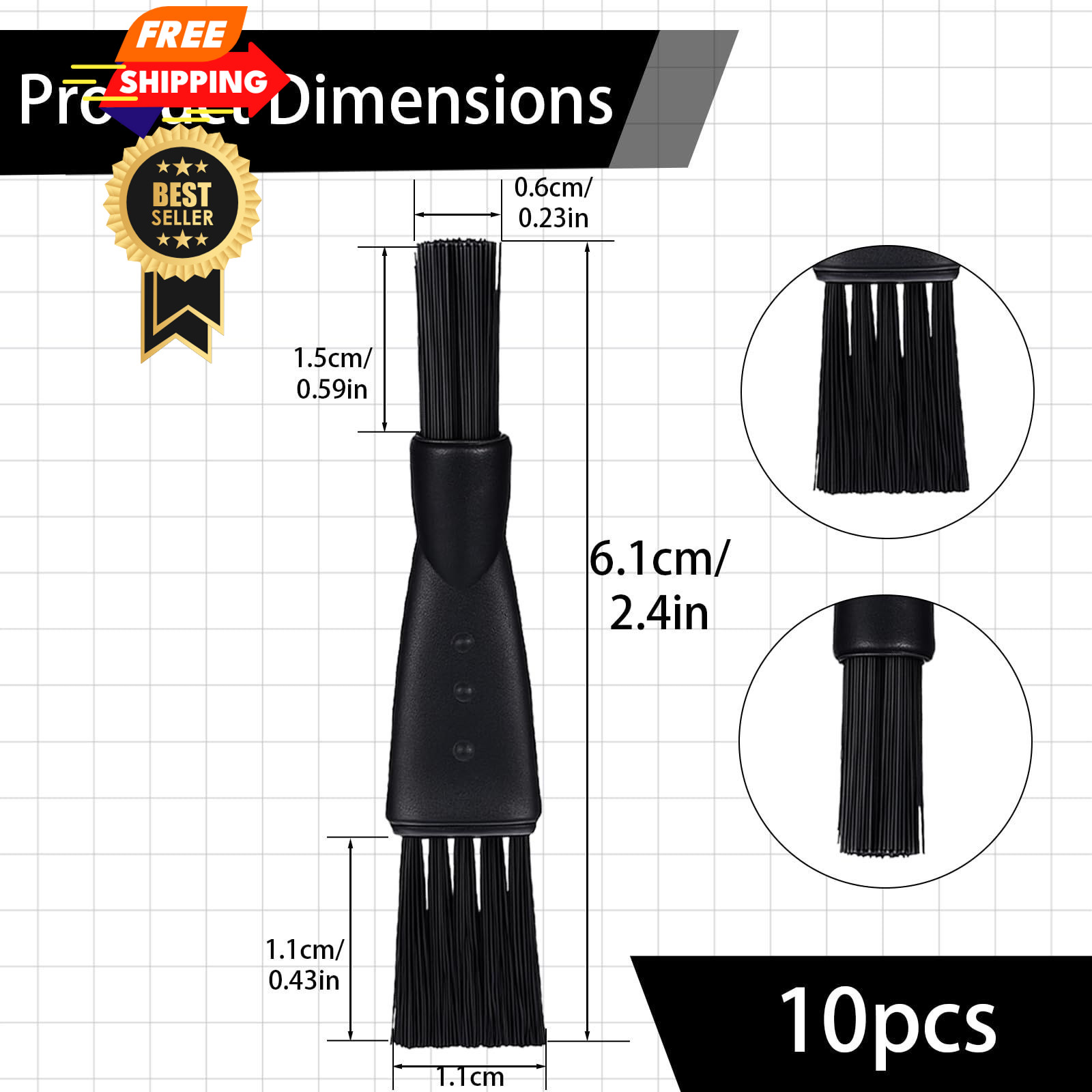 10 PCS Electric Shaver Cleaning Brush, Clipper Cleaner 6.1cm/2.4in, black