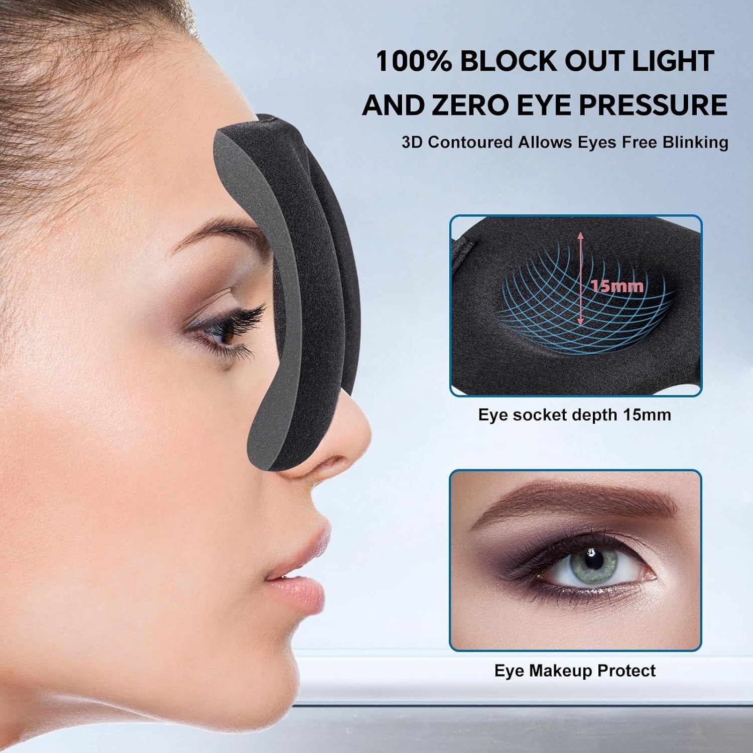 3D Sleep Mask Set of 3 for Side Sleeper Light Blocking Adjustable Eye Cover