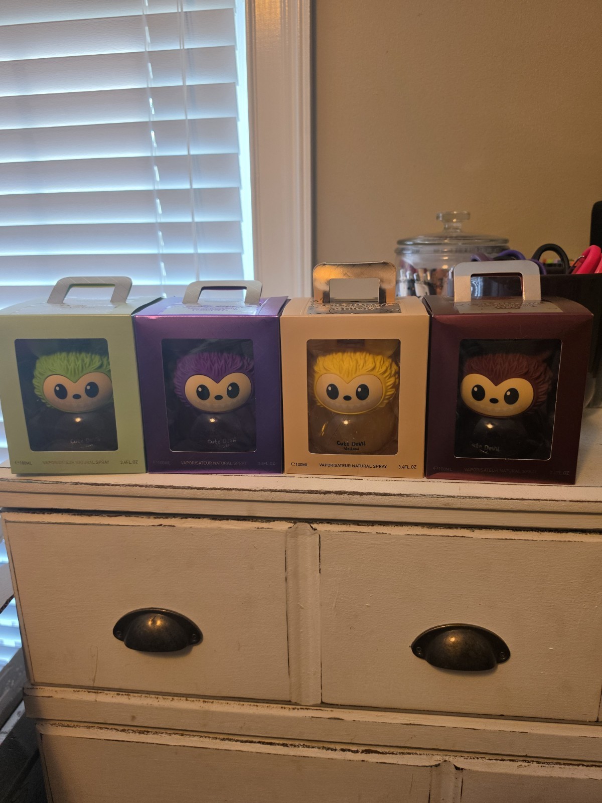Cute Devil 4-Piece Set in Boxes Mini Figures Green Purple Yellow Red