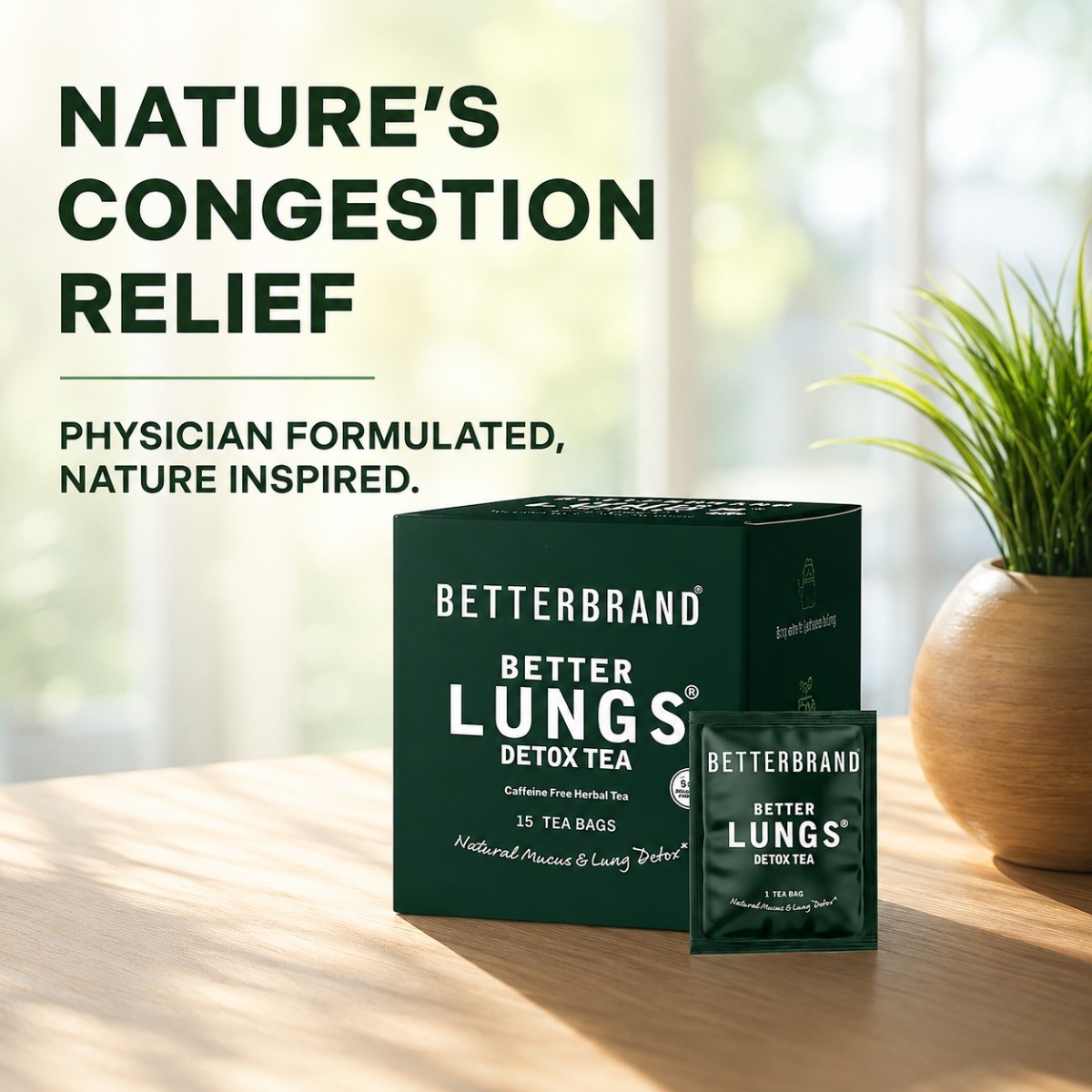 Betterbrand Lung Detox Tea, Natural Respiratory Relief with Mullein, 30 Tea Bags