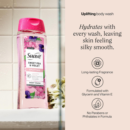 Suave Moisturizing Body Wash, with Sweet Pea Violet and 18 Fl Oz (Pack of 1)