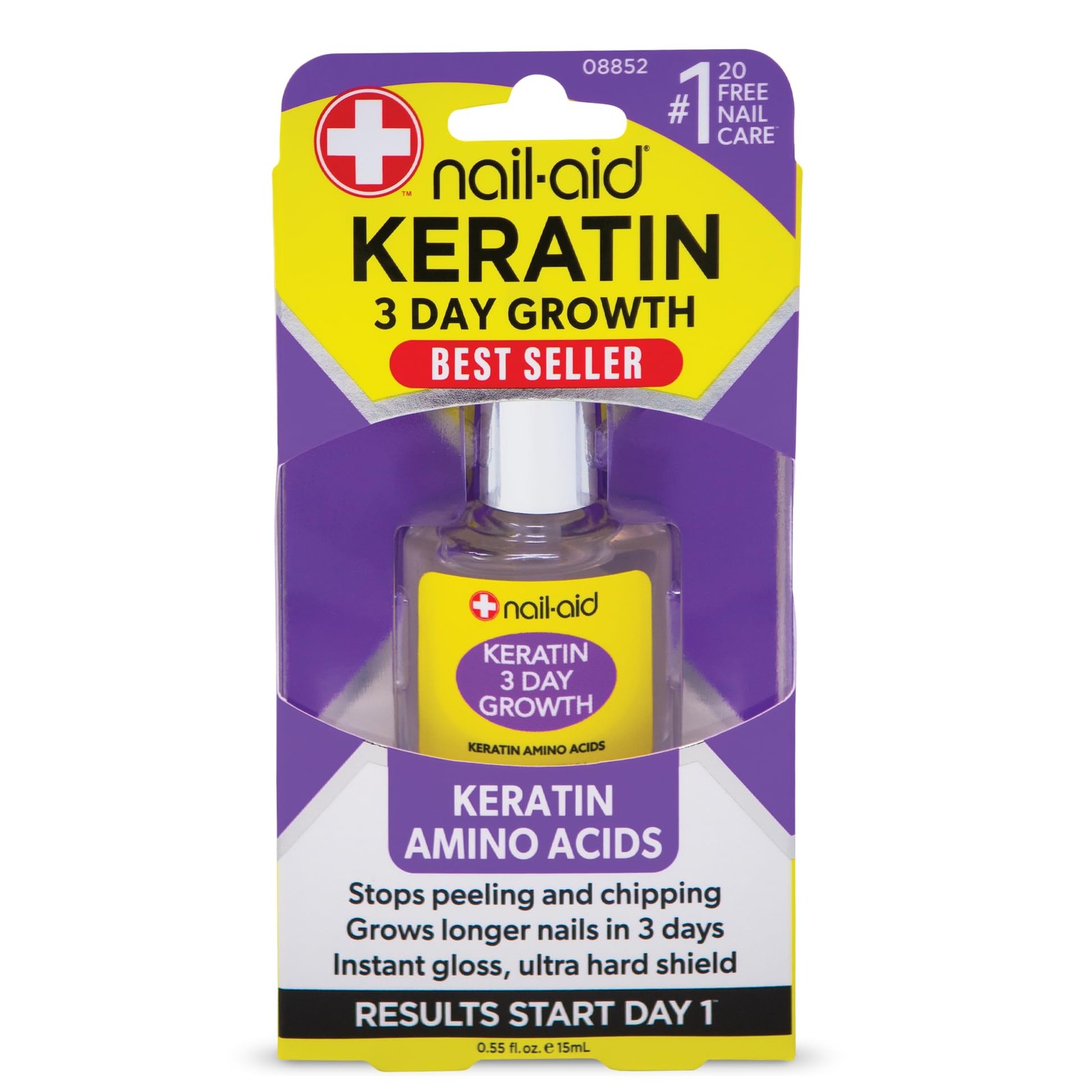 Nail-Aid Keratin 3 Day Growth Nail Treatment & 0.55 Fl Oz (Pack of 1), Clear