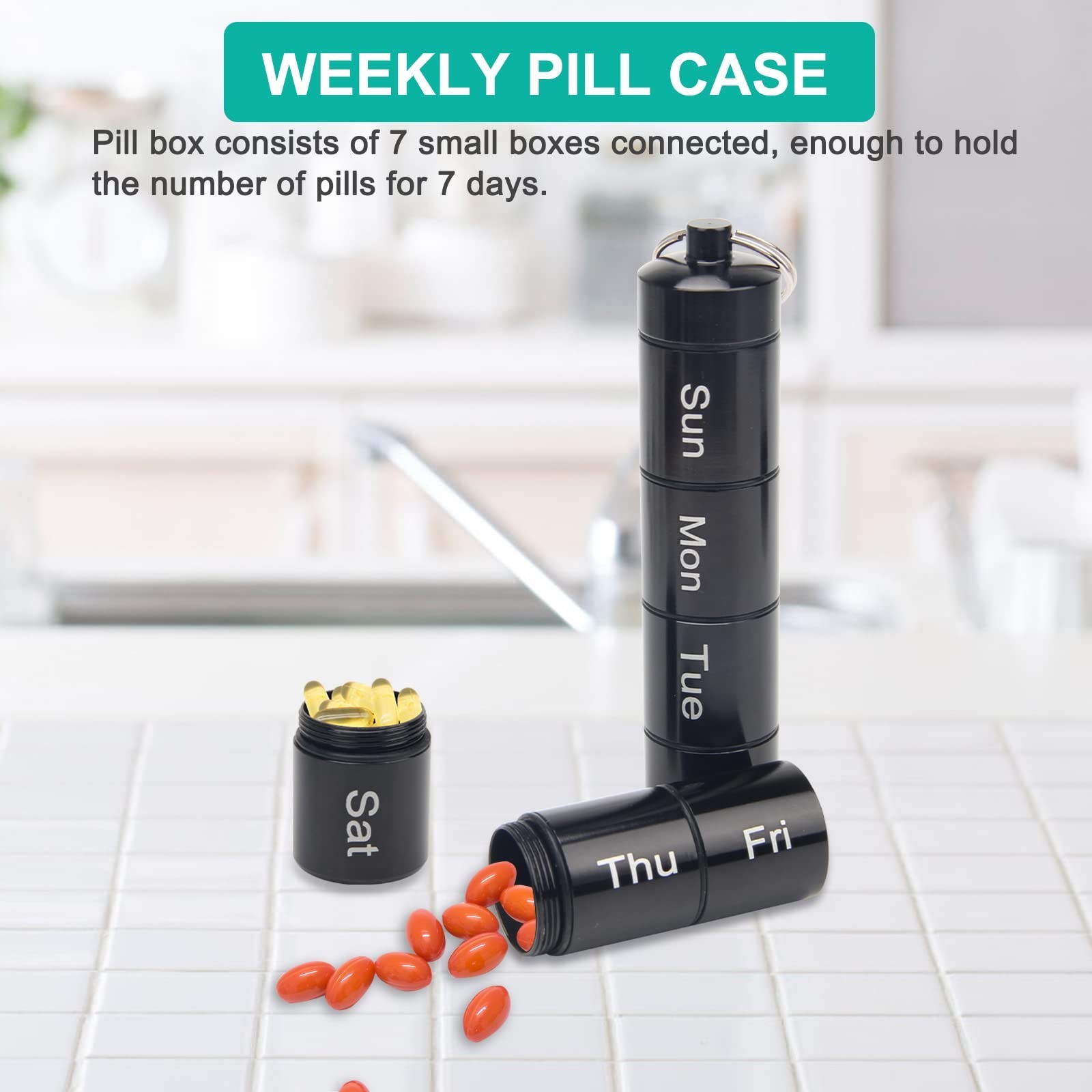 Compact Portable Pill Case Keychain – 2 Pack Waterproof Weekly Organizer for Tra