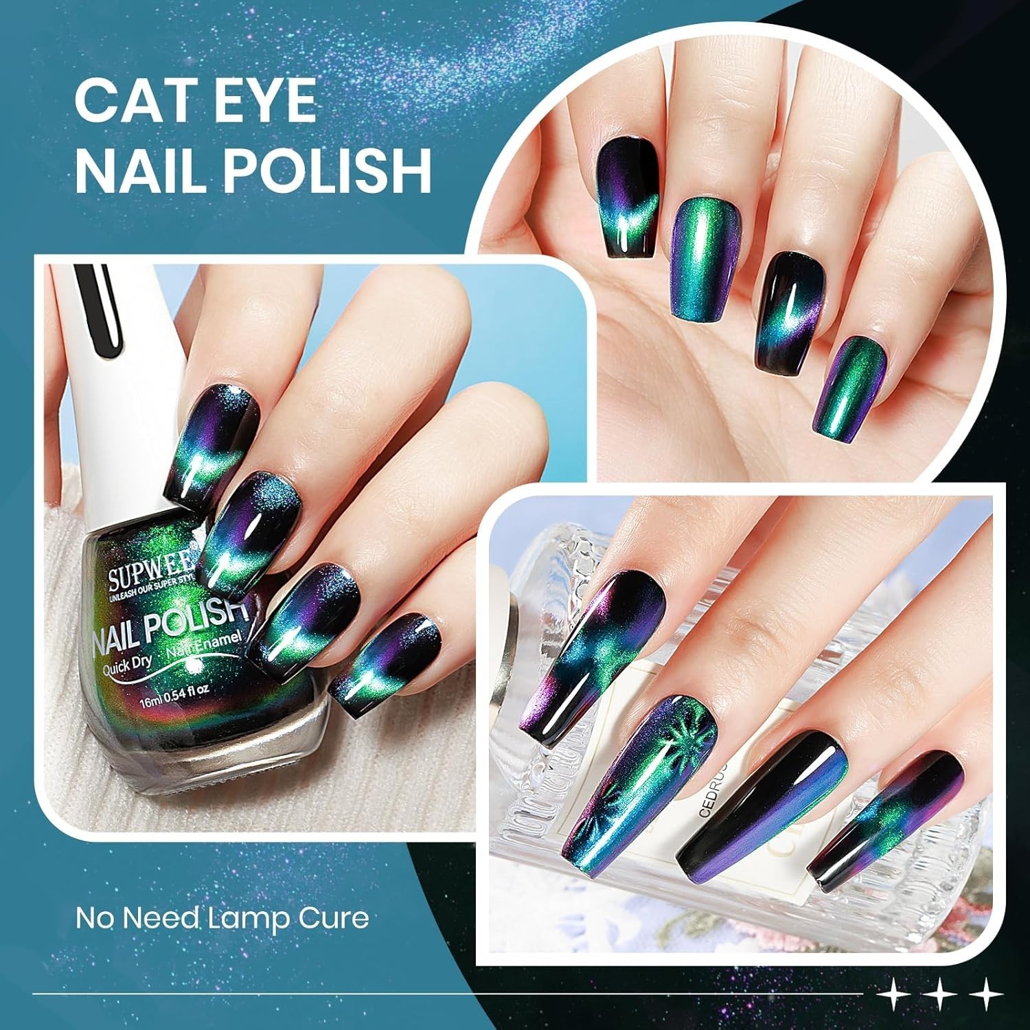 Cat Eye Nail Polish Non Gel with Magnet Quick Dry Cateye Magnetic Nail Polish
