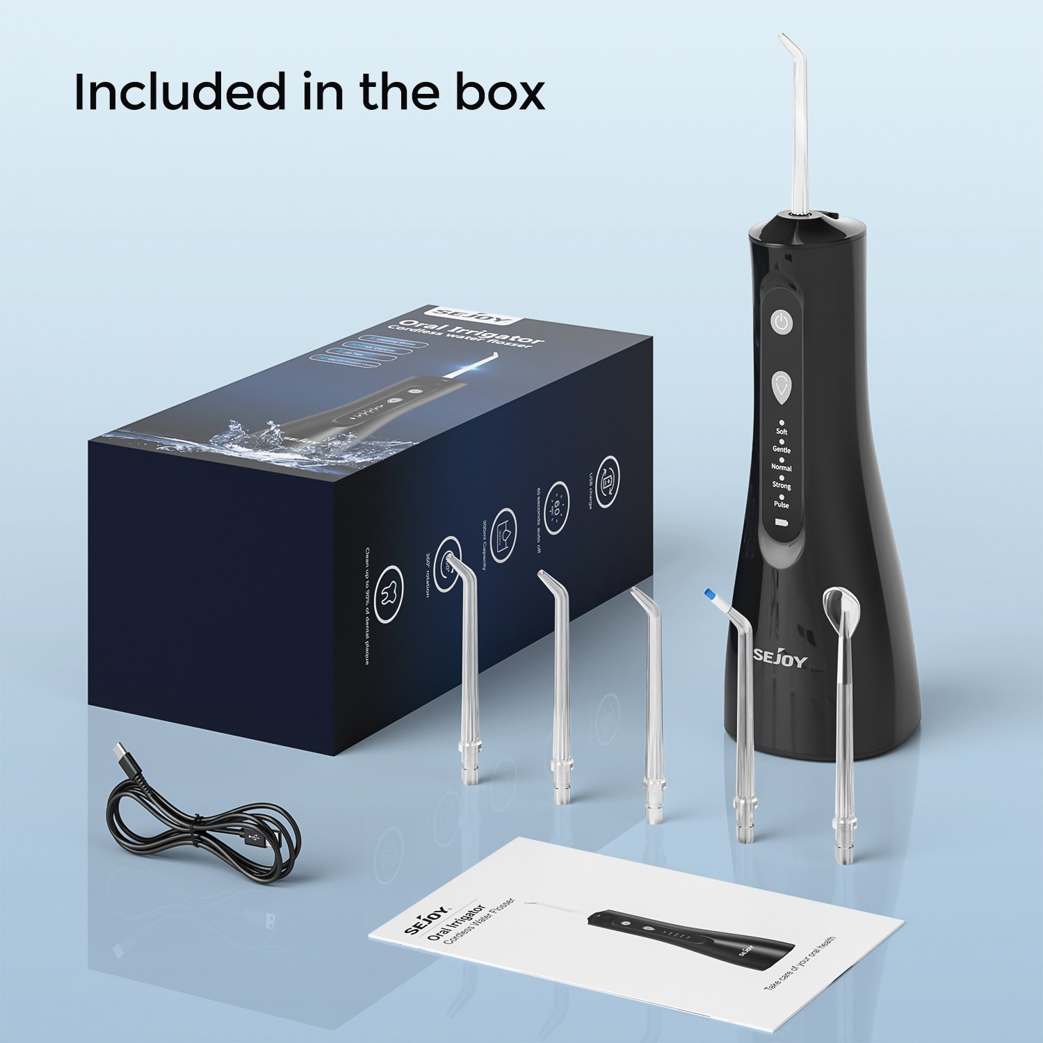 SEJOY Cordless Dental Oral Irrigator Water Flosser Teeth Cleaner 5 Mode 5Jet Tip
