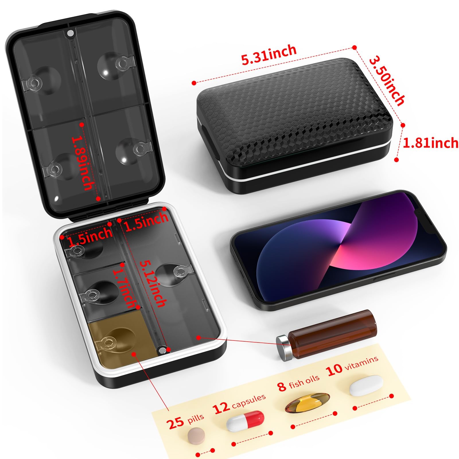 Weekly Pill Organizer 8 Compartment, [Triple Seal Magnetic Lock] Travel Pill …