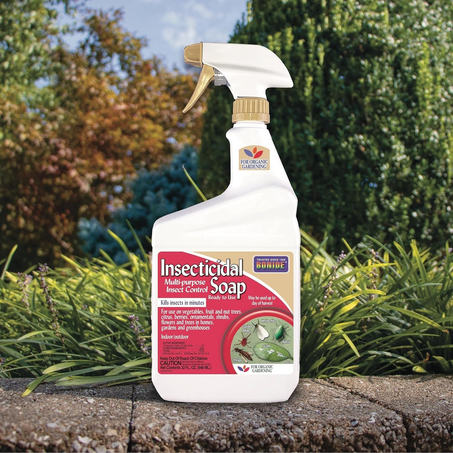 Multi-Purpose 32 oz Insecticidal Soap for Organic Gardening: Indoor/Outdoor Use
