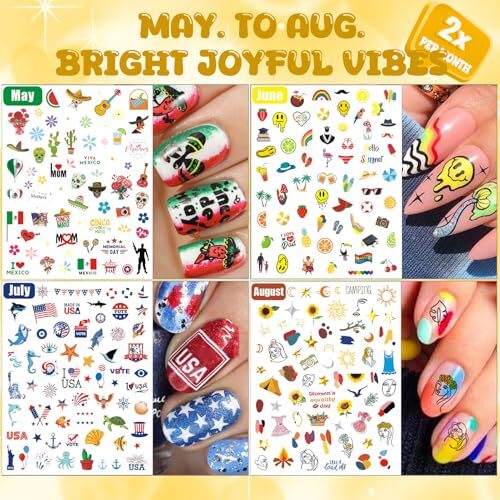 12 Months All Holiday Nail Stickers, 24 Sheets 12 Months Seasonal, 24 Sheets