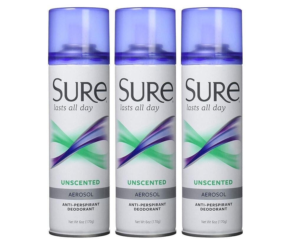 3 PACK SURE Unscented Aerosol Spray Anti-Perspirant Deodorant 6 oz. Last All Day