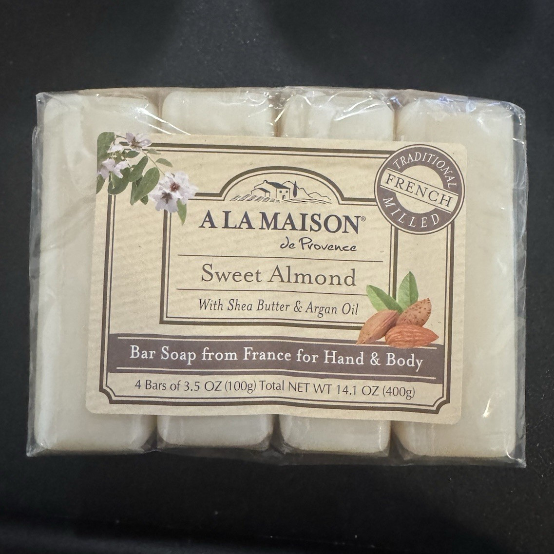 A LA MAISON de Provence Sweet Almond French Milled Soap 4-Pack 14.1 oz