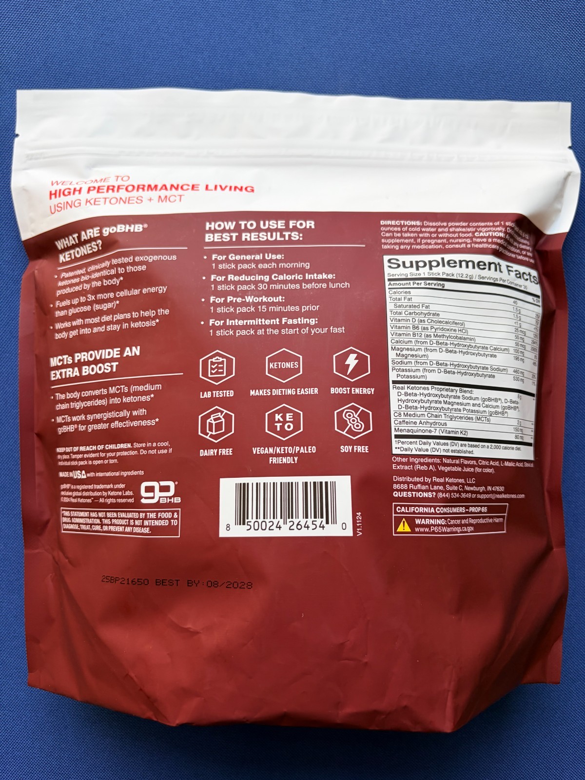 Real Ketones ELEVATE 60 Days Supply Packets, BHB, MCT, Orange &Mixed Berry, 2028