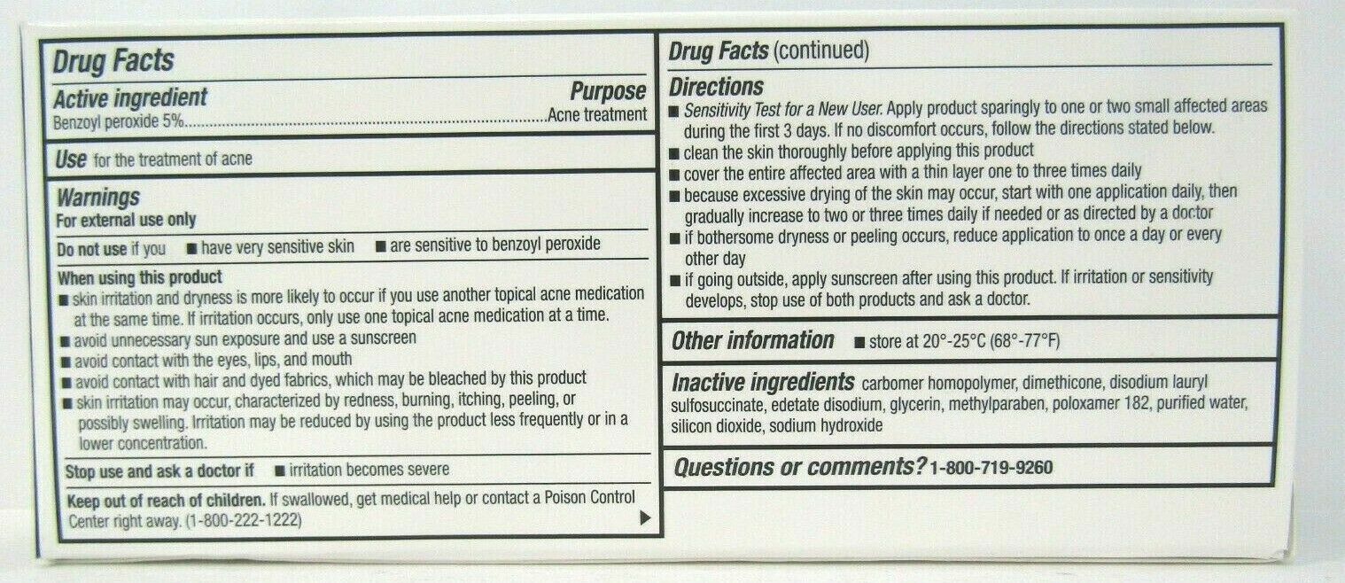 Perrigo Benzoyl Peroxide 5% Acne Gel 2.1 oz (60gm) -Expiration Date 12-2025