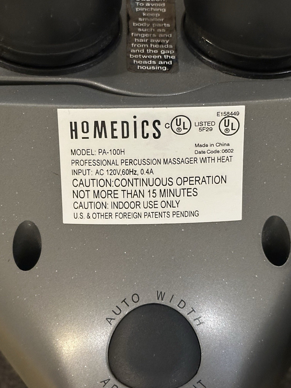 HoMedics PA-100H Handheld Percussion Massager w/ Heat, Corded 120V, Gray