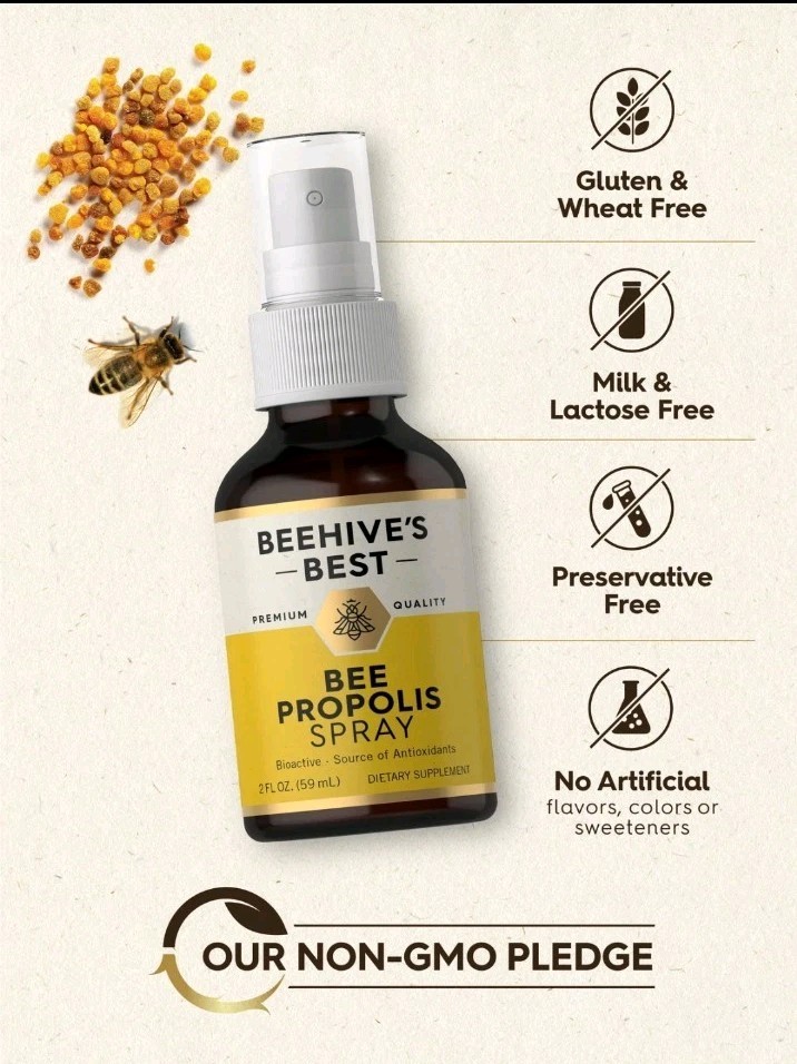 Bee Propolis Spray – 2 fl oz – Daily Throat Spray – Beehive’s Best by Carlyle
