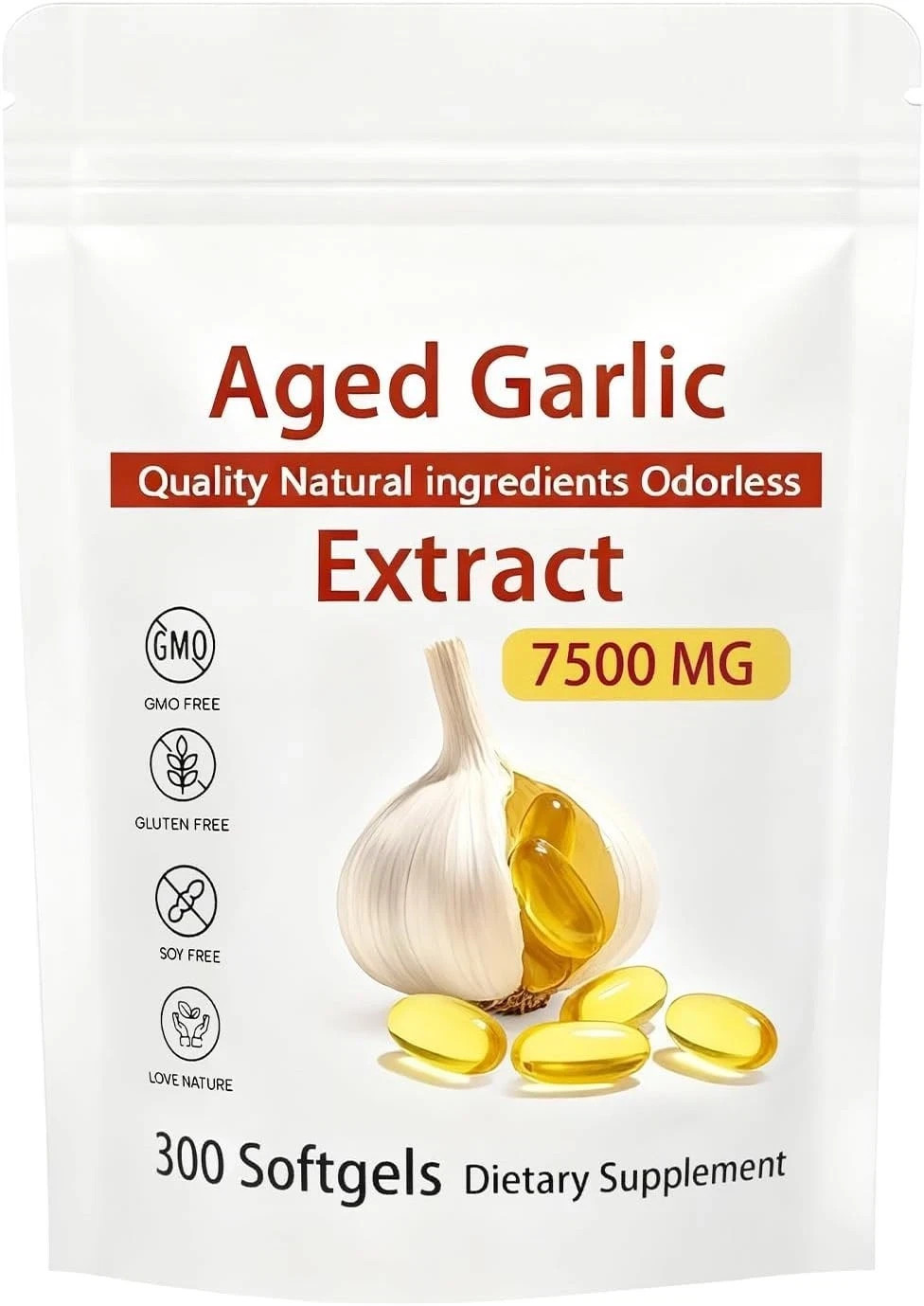 Odorless Garlic 7500mg Per Servings, 150 Softgels | 2 Years Aged Garlic Extra…