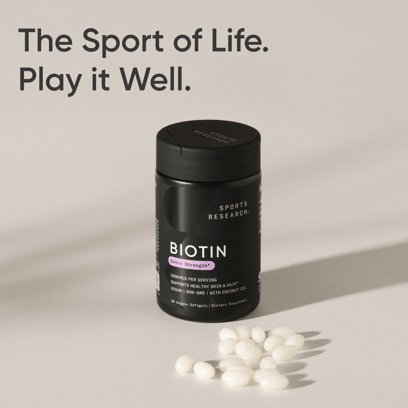Vegan Biotin 5000mcg w/ Coconut Oil Extra Strength Biotin 30 Veggie Softgels