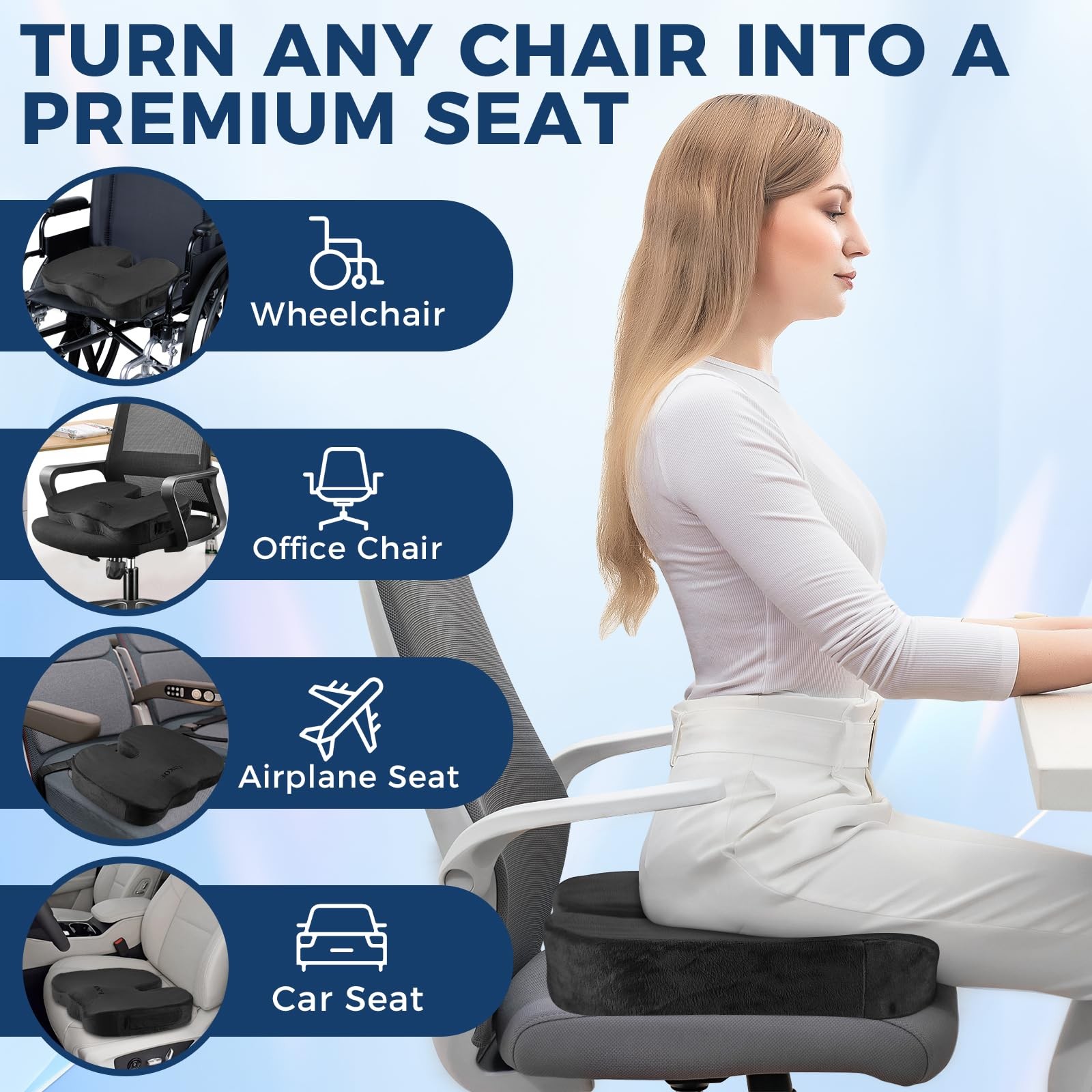 Gel Memory Foam Layer Wheelchair Cushion Wheelchair Office Chair, Kitchen Ch…