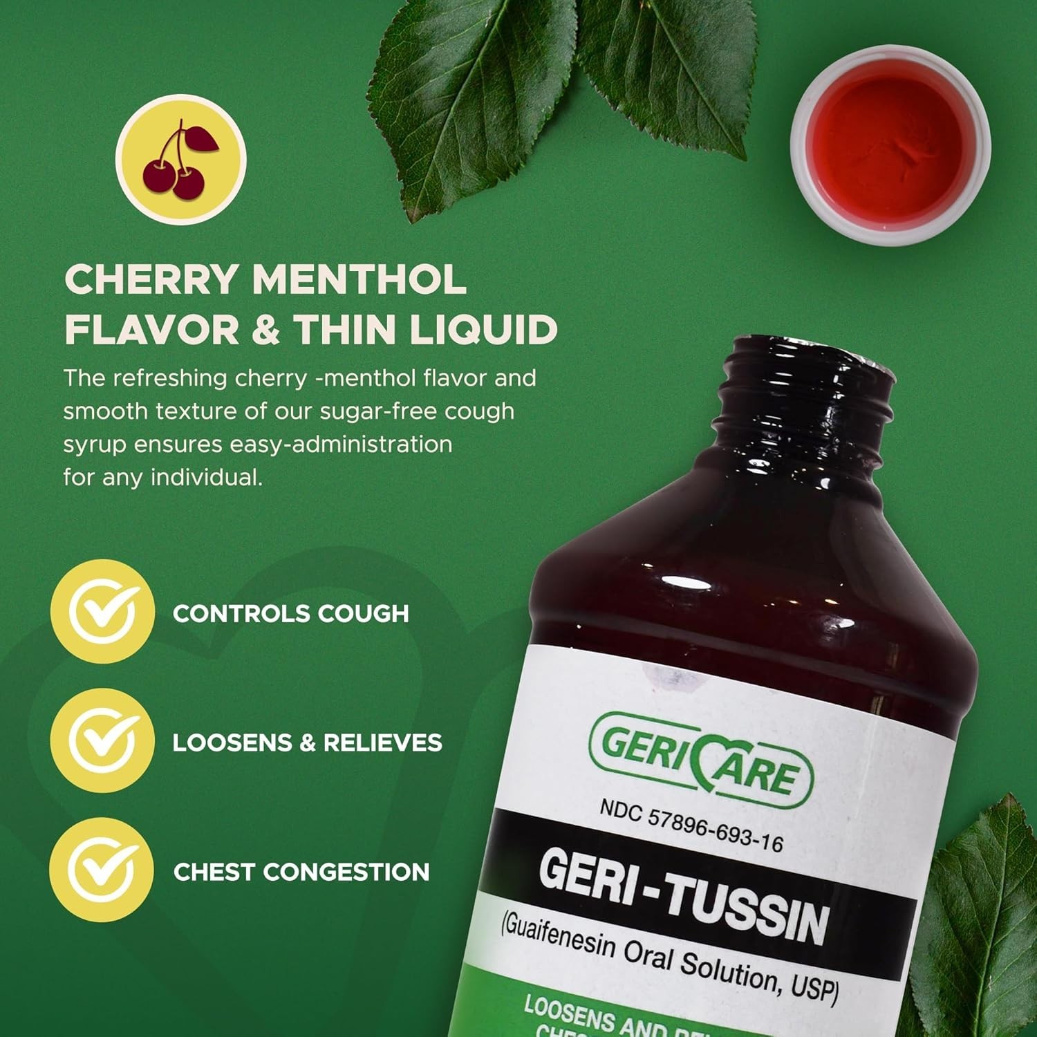 5 Pack Geri Care Geri Tussin Guaifenesin Strength Expectorant Syrup 100 mg 16 oz