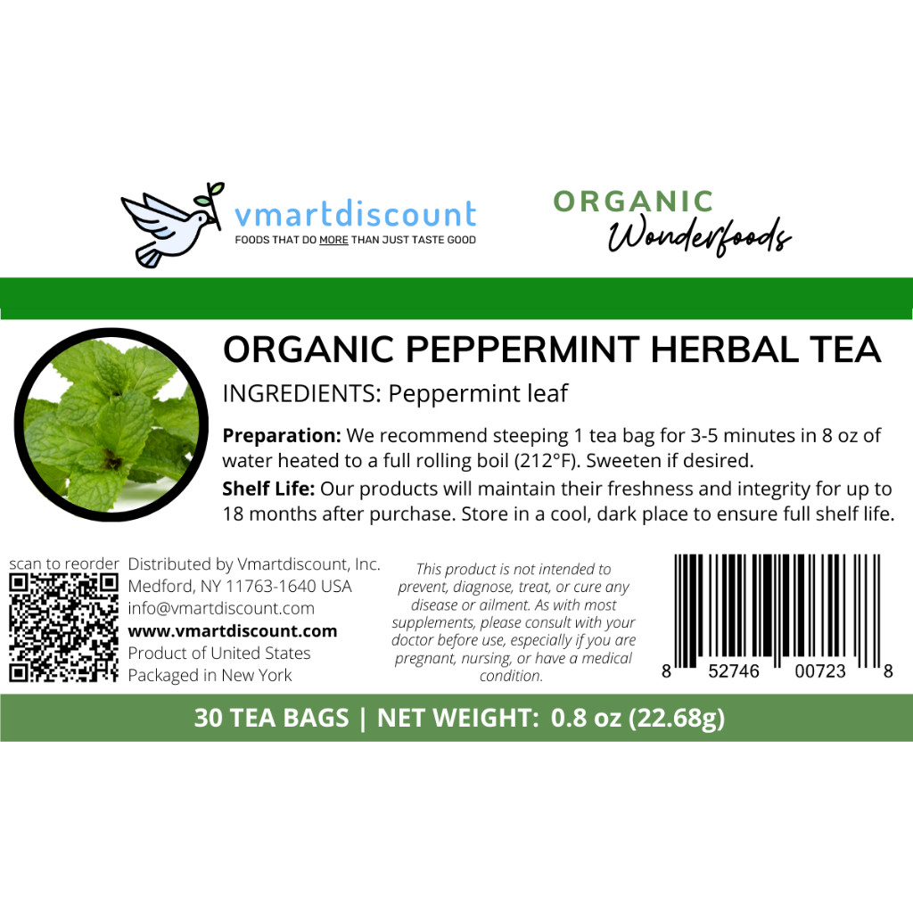 Organic Peppermint Herbal Tea (Te de Menta Poleo) 30 Tea Bags Caffeine-Free Tea