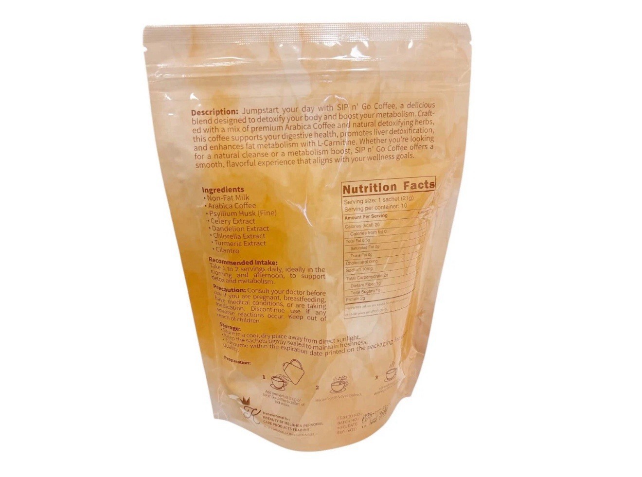 K-Drinks Sip N’ GO Coffee Keto Instant Mix w/ Stevia 22g x 10 Sachets,