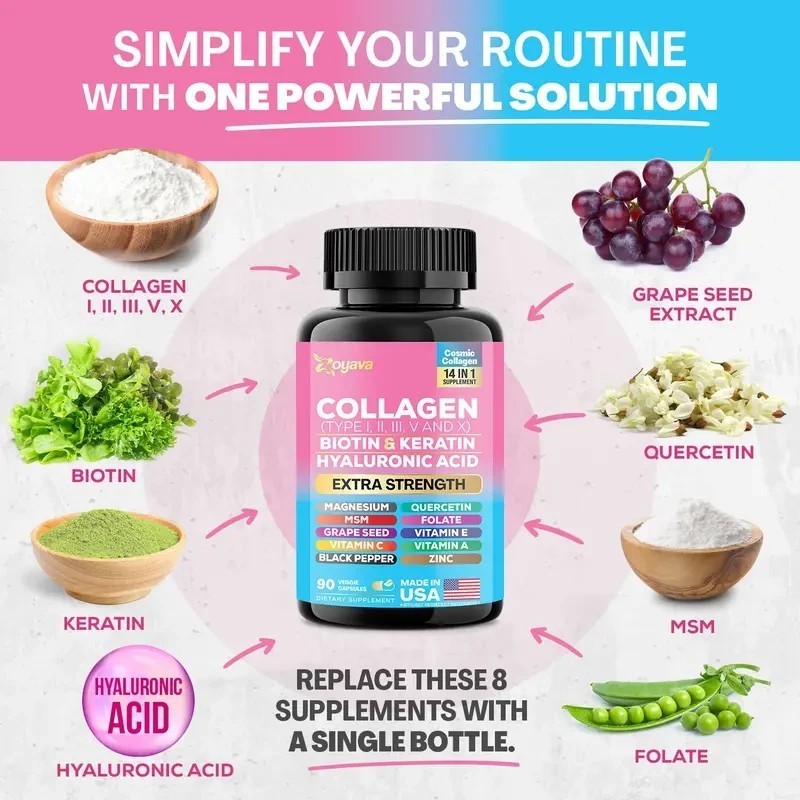 NEW Beauty Collagen Complex Type I II III V X Biotin Keratin 90 Caps