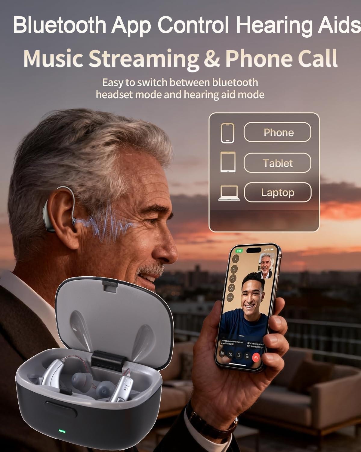 Bluetooth App Control Rechargeable Hearing Aids For Seniors Noise Cancelling OTC