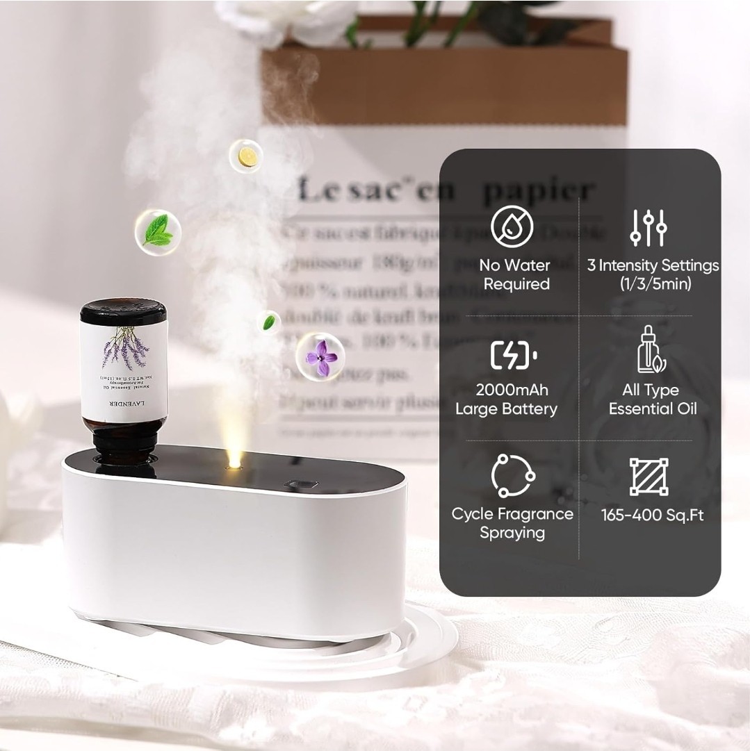 Lecdura Waterless Diffuser for Essential Oil Rechargeable, White/Black