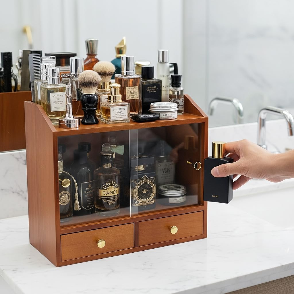 Wooden Cologne Organizer for Men for Dresser Countertop – Dust-Proof Perfume …