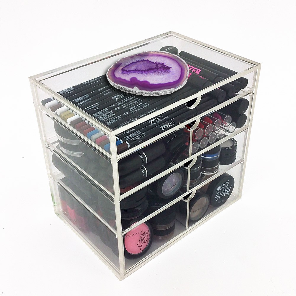 NEW! DELUXE MAKEUP ORGANIZER – ACRYLIC 4 TIER DRAWER COSMETIC DISPLAY CASE AGATE