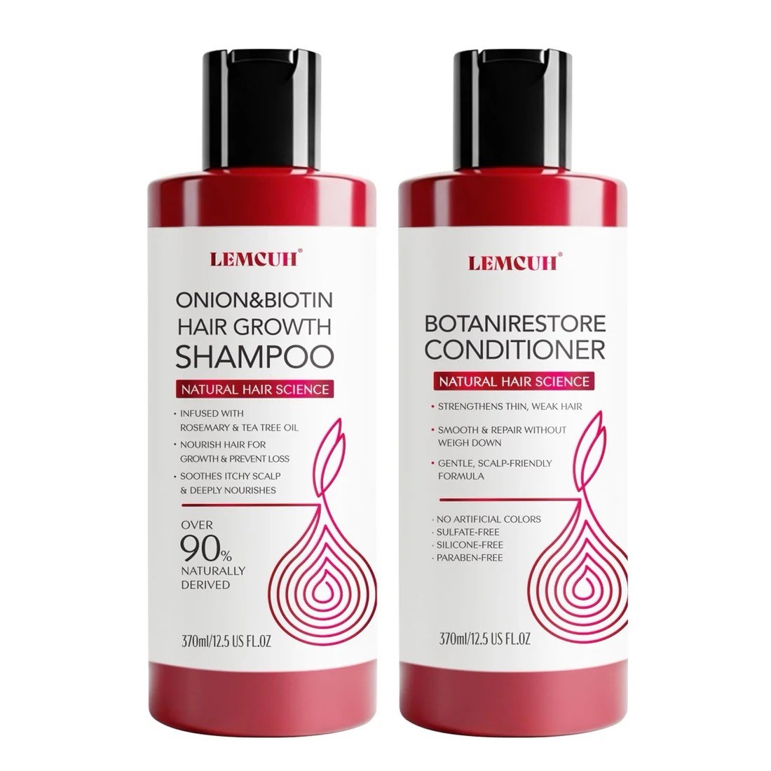 LEMCUH Natural Hair Science Onion & Biotin Shampoo + Conditioner Set 2×12.5oz