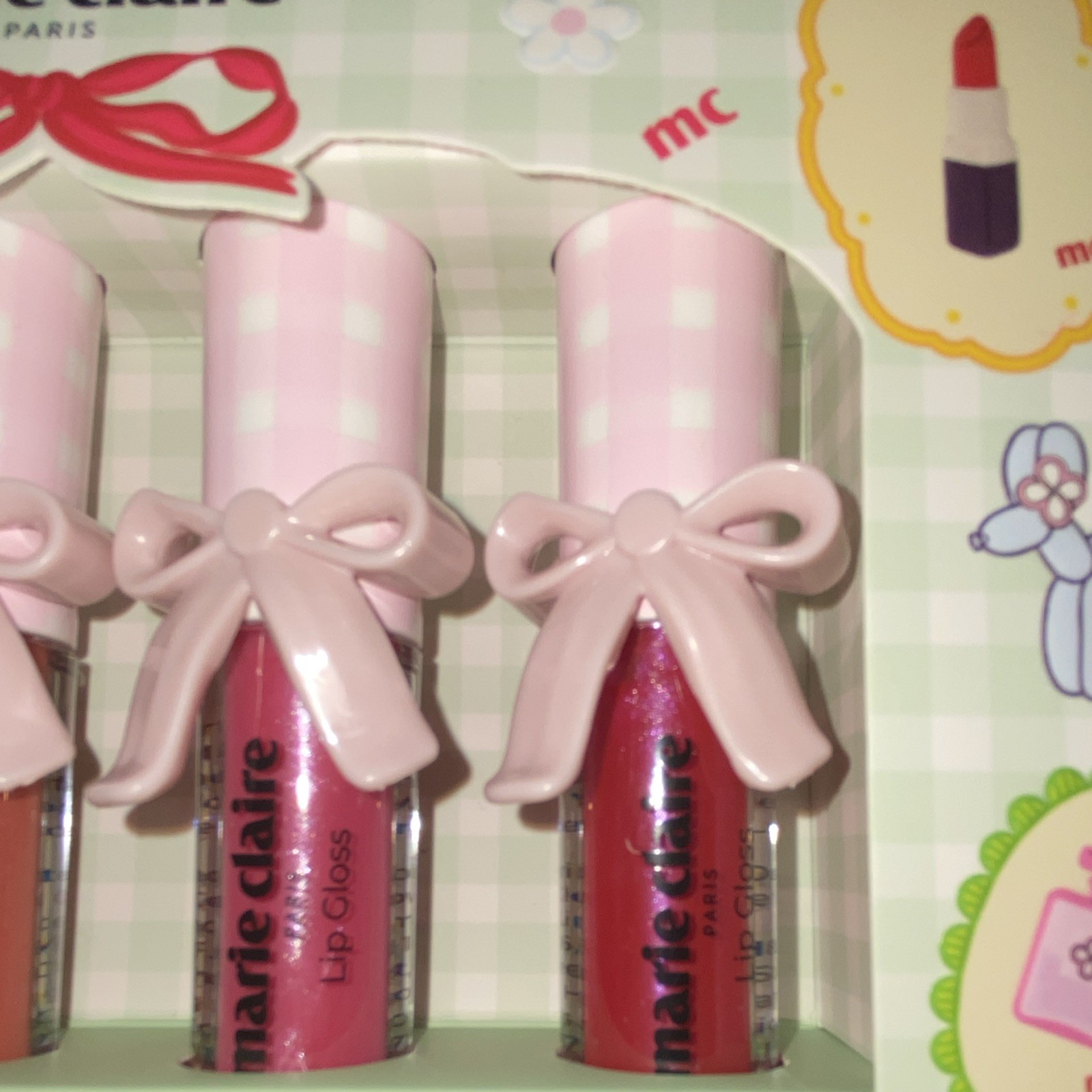 marie claire Glossy & Gorgeous 4 Pc Lip Gloss Collection Pink Red Nude Peach