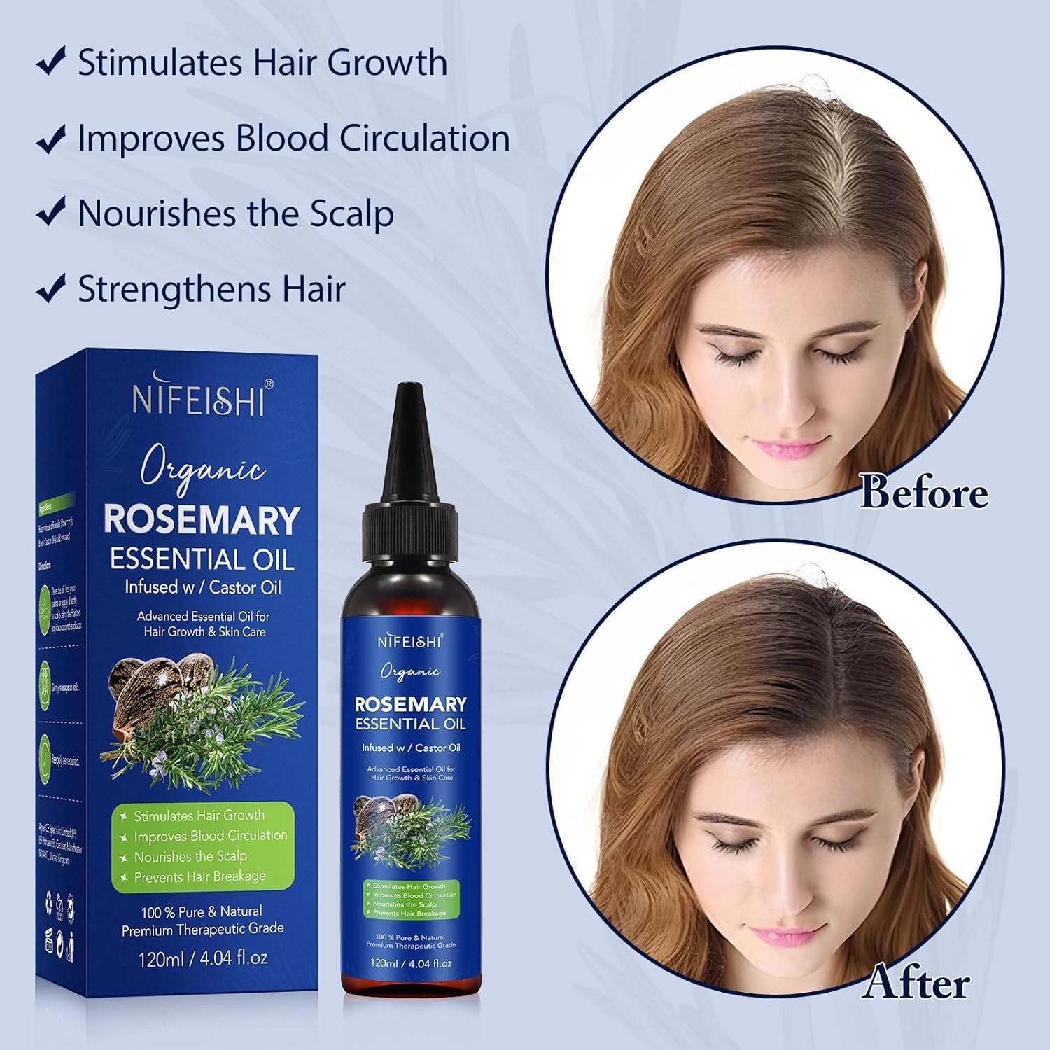 Organic Rosemary Essential Oil for Hair Growth & Skin Care, 100% Pure & Natural