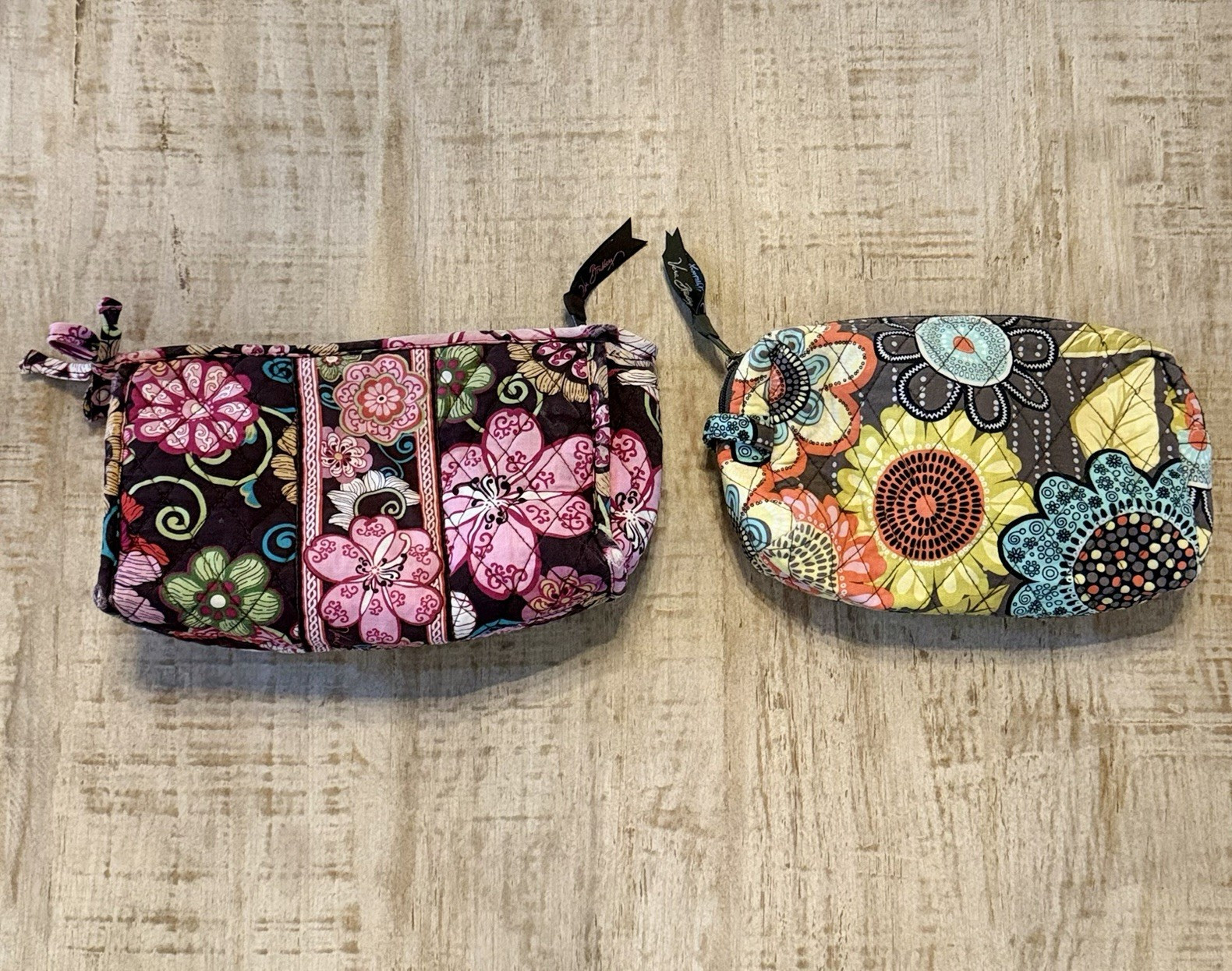 Vera Bradley Multicolor Quilted Makeup Bag Set of 2 Zip Cosmetic Pouches