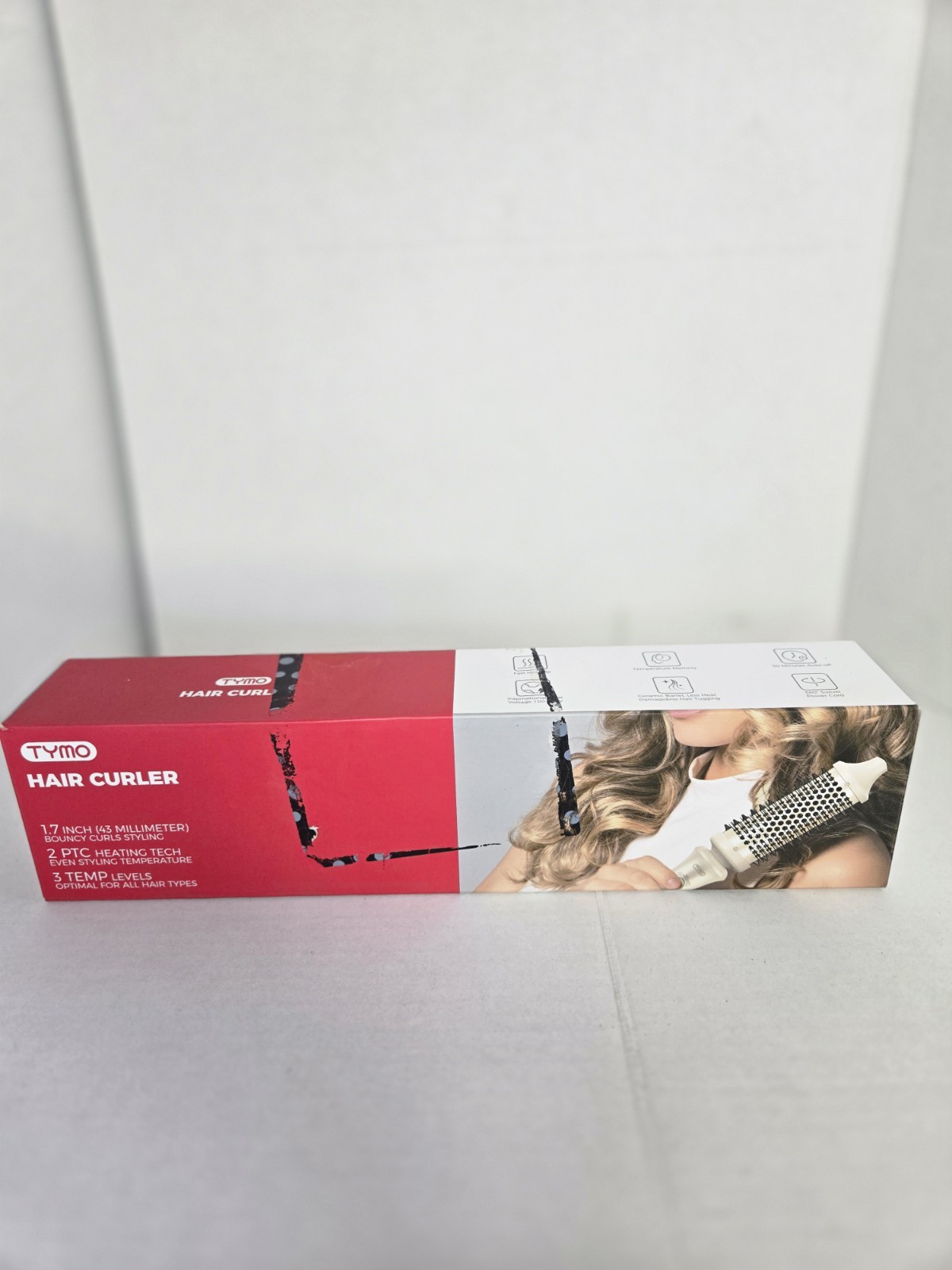 TYMO Stylux Curling Brush 1.7in Ceramic, 3 Heat, 395°F 1000W Beige