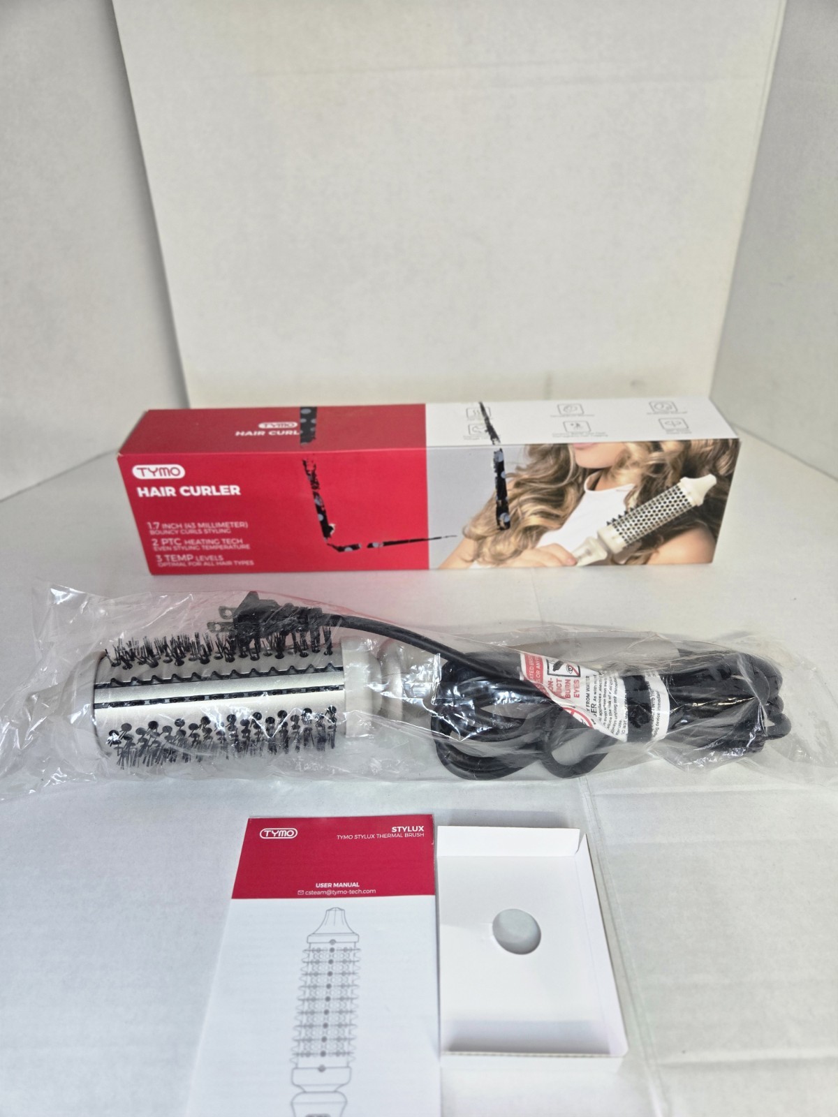 TYMO Stylux Curling Brush 1.7in Ceramic, 3 Heat, 395°F 1000W Beige