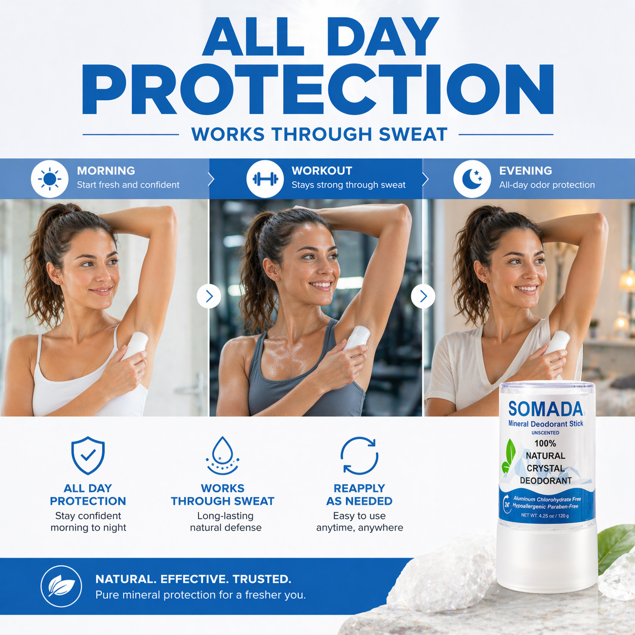 Crystal Deodorant Stick for Women and Men, 4.25 oz/120g – 100% Natural