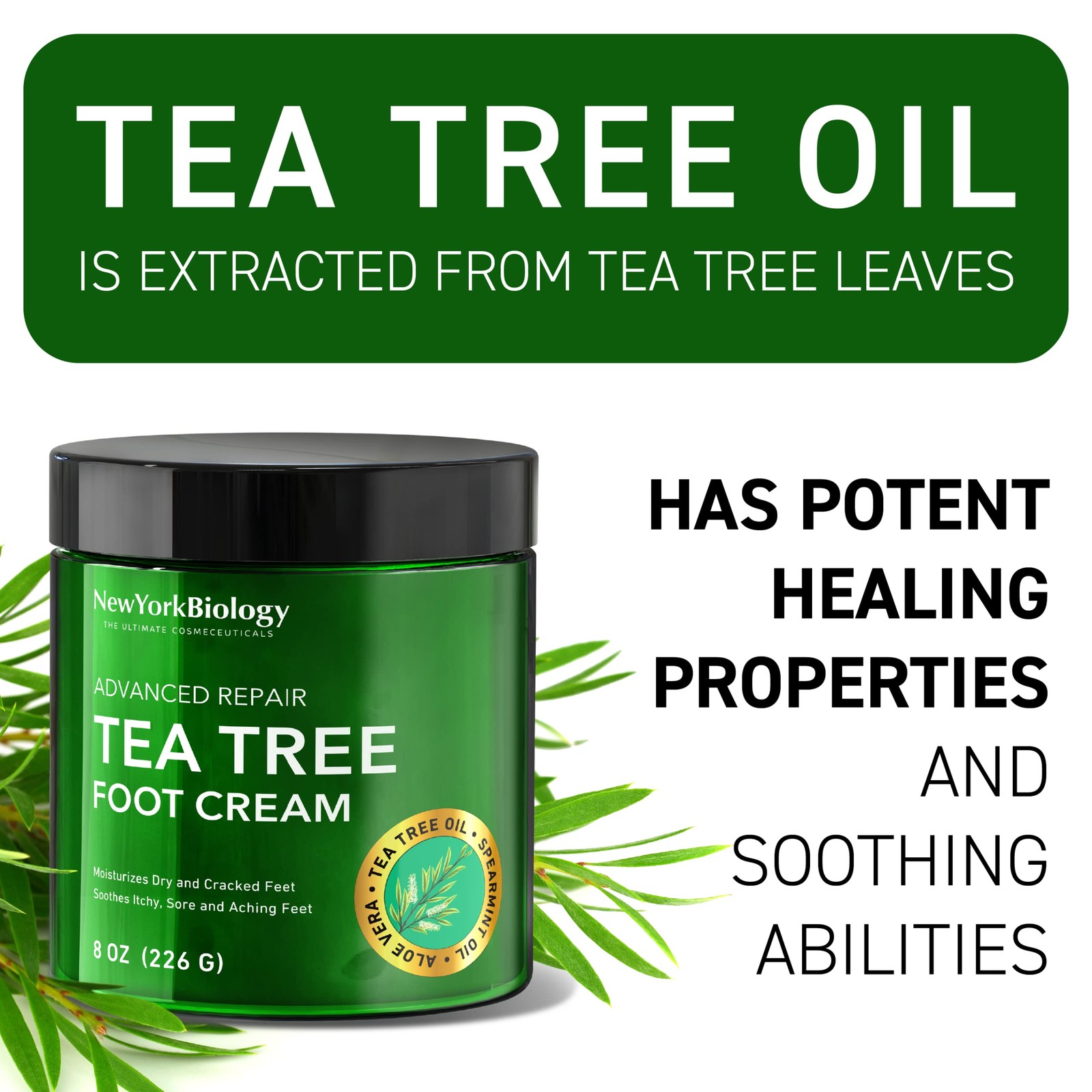 New York Biology Tea Tree Oil Foot Cream for Dry Feet Athletes Foot Nail Fu