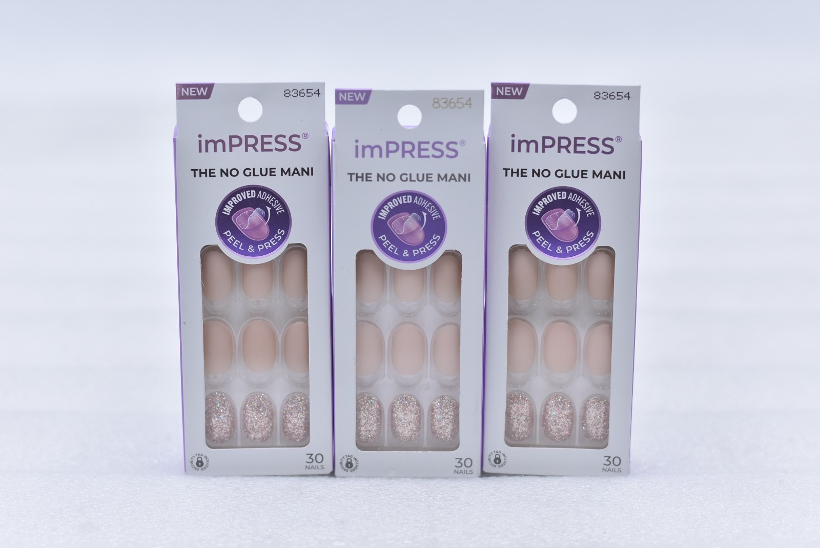 Lot of 3 Kiss Impress Short Evanesce Press-On Nails – 30 Nails