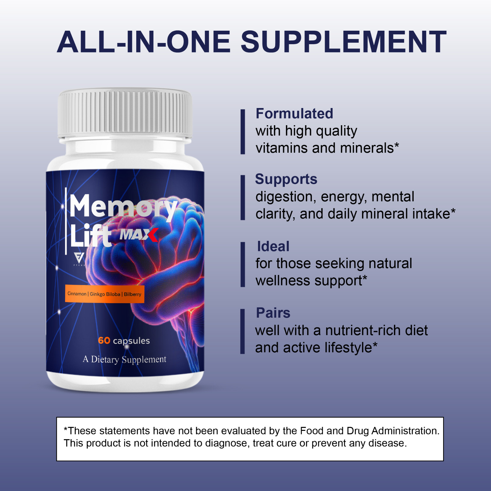 (5 Pack) Memory Lift Max Supplement, MemoryLift Nootropic Pills (300 Capsules)