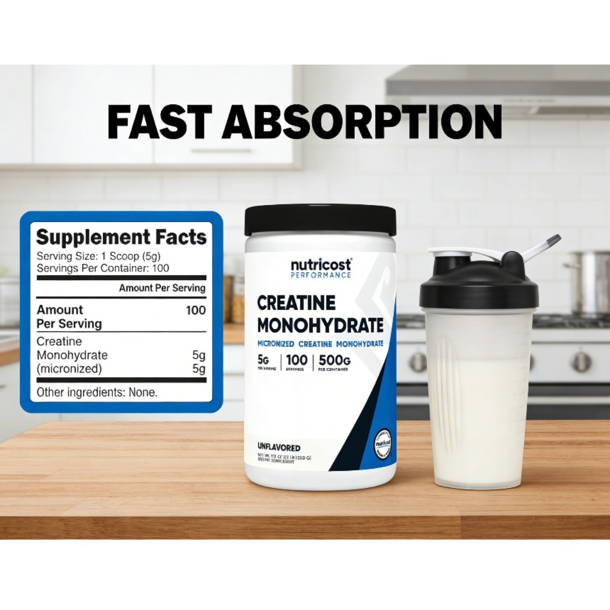 Nutricost Micronized Creatine Monohydrate – Pure Powder for Strength
