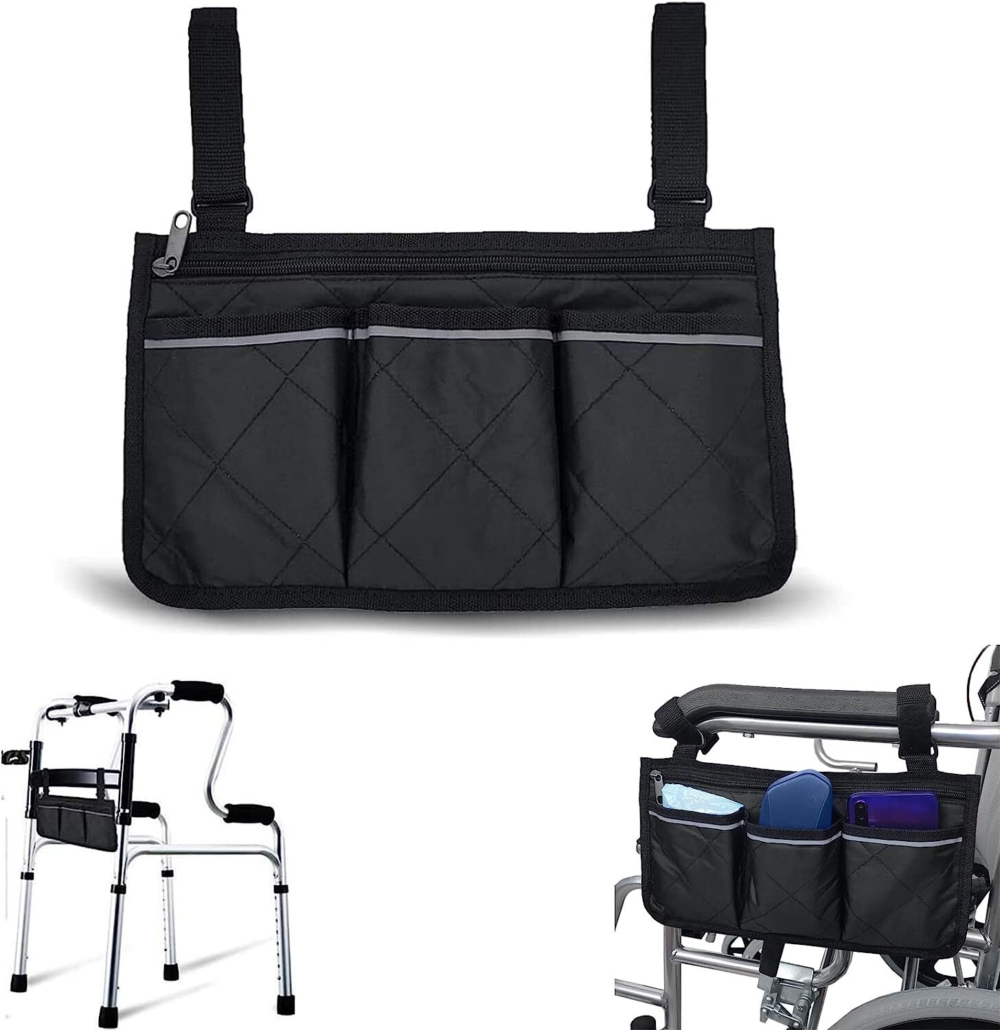 2-PACK Wheelchair Walker Side Pocket Organizer Armrest Storage Bag Holder Pouch