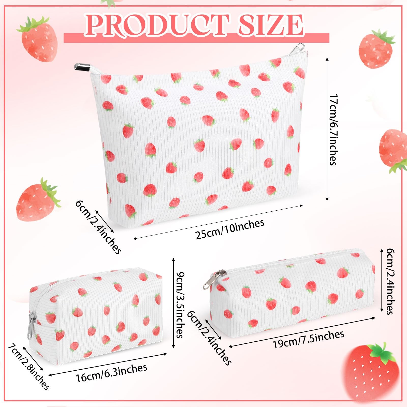Huhumy 3 Pcs Makeup Bag Set for Women Corduroy Cosmetic Pouch Aesthetic White