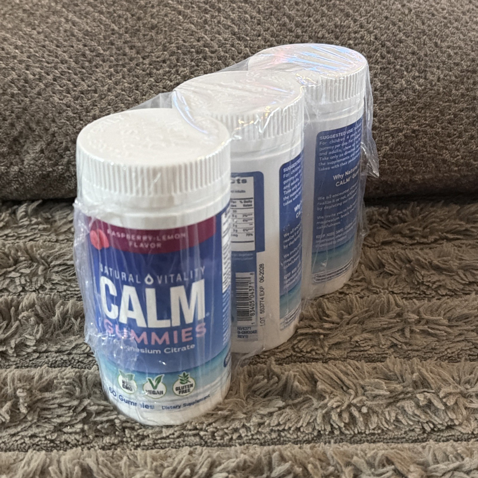 (3) CALM Gummies Raspberry-Lemon Natural Vitality Magnesium Vegan Exp 06/28