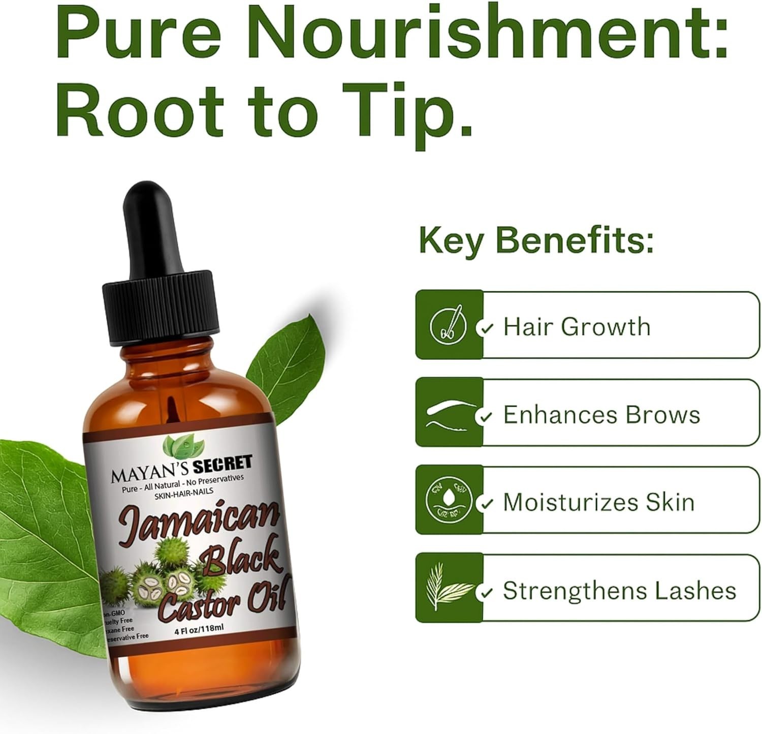 Premium Jamaica Black Castor Oil for Eyelashes, Eyebrows,Hair Growth,Skin & Face