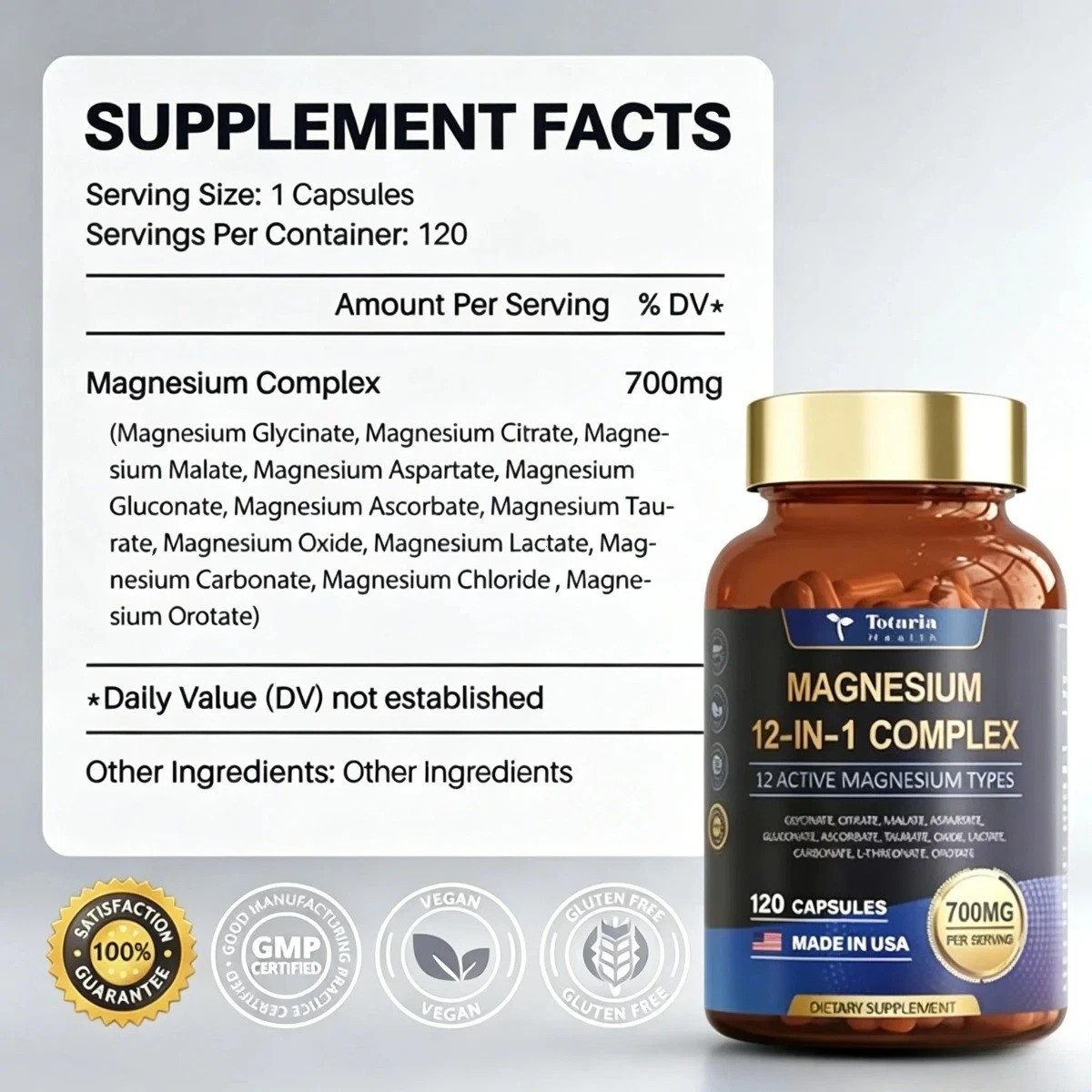 Totaria Magnesium 12-in-1 Complex ,12 Active Forms for Muscle & Relaxation,700mg
