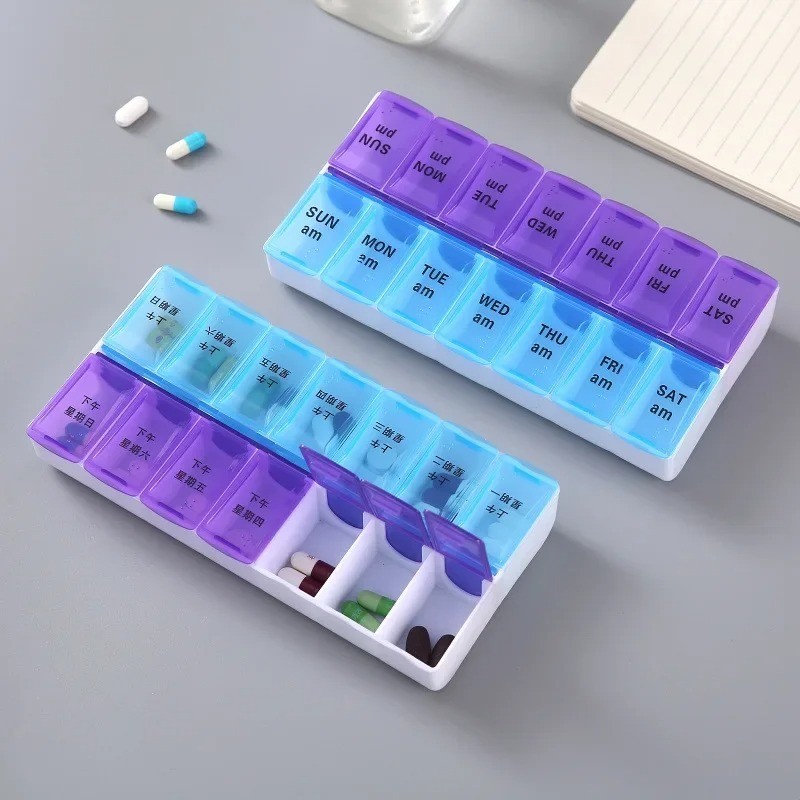 Pill Organizer 7 Day 2 Times a Day Weekly Pill Box