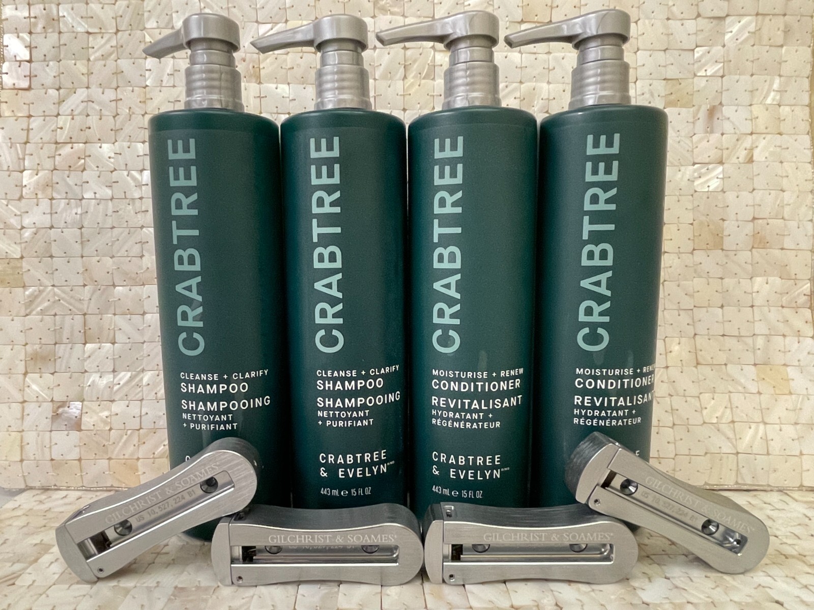 Crabtree & Evelyn Moisturize Renew 2 Shampoo & 2 Conditioner 15oz + 4 Brackets