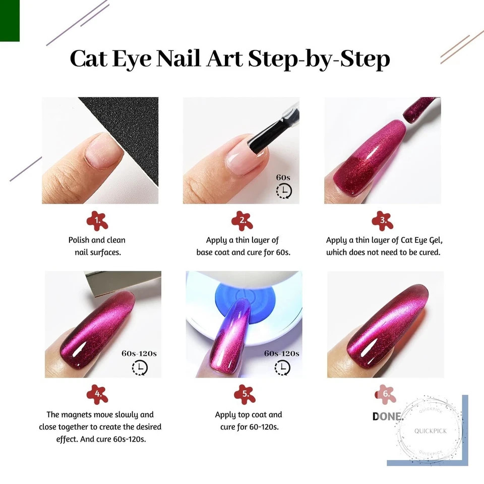 Cat Eye Gel Nail Polish 10 Colors Blue Green Red with Base Coat Top Coat Magnet