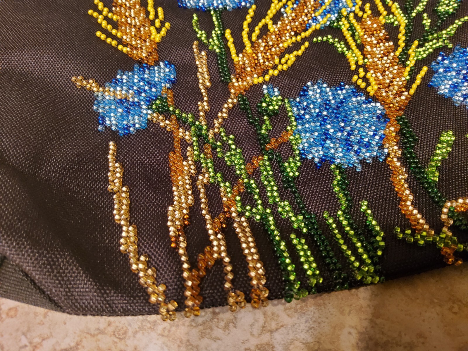 Cosmetic bag embroidered with beads, floral design Ukraine